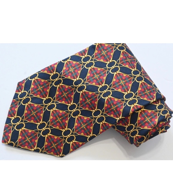 Paolo Gucci Other - Paolo Gucci Navy Blue Horsebit Silk Neck Tie 100% Silk